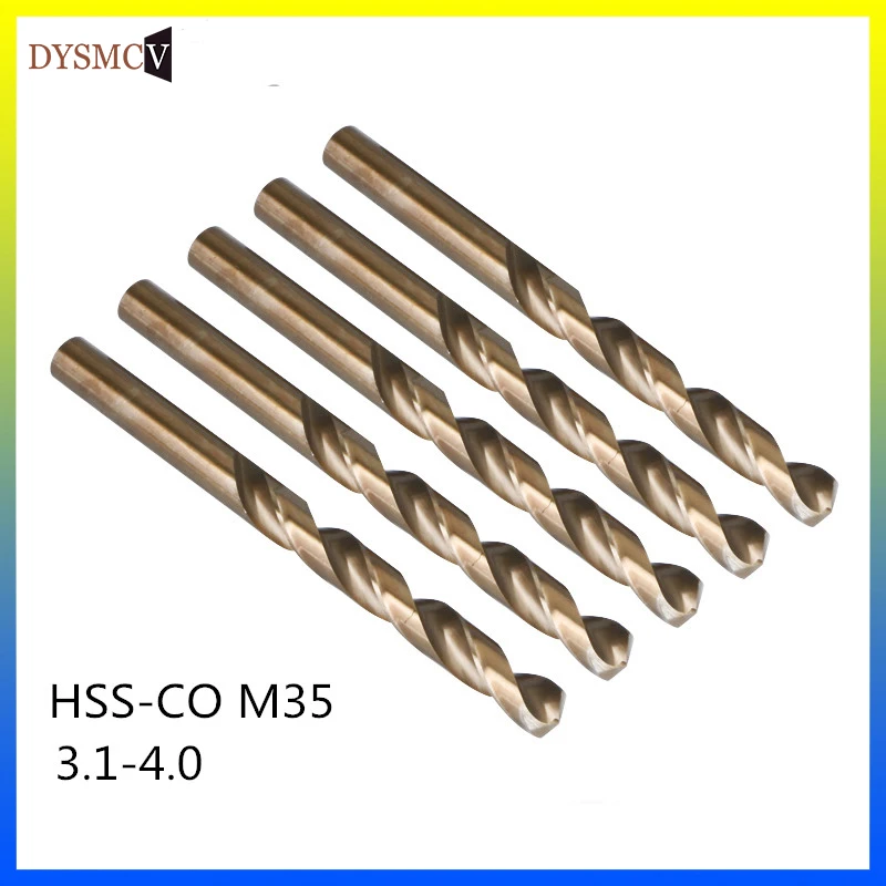 10 KOS Twist Drill Bits 3.1, 3.2, 3.3, 3.4, 3.5, 3.6, 3.7, 3.8, 3.9 4 mm HSS-CO M35 jekla ravno steblo za nerjavečega jekla