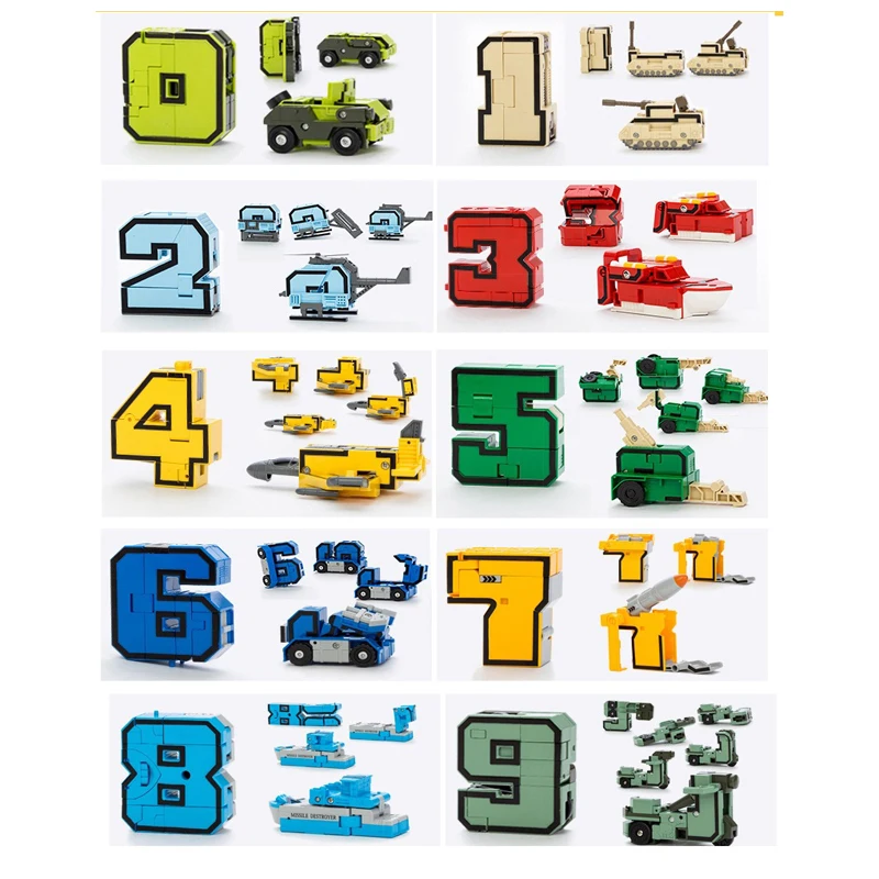 10 Kos Ustvarjalno Sestavljanje Izobraževalne Igrače, 10 številk, simbolov 3D matematiko preoblikovanje robot 10 majhnih robotov, lahko tvorijo velik robot