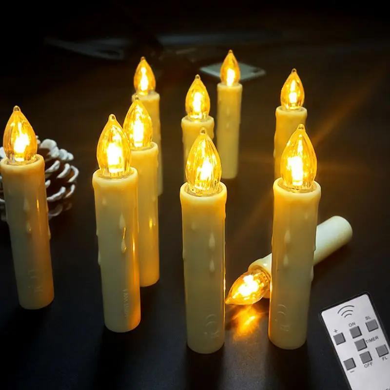 10 KOSOV Novega Leta LED Brezplamensko Sveče Daljinsko Taper Sveče, Led Čaj Luči za Domačo Večerjo Christmas Tree Okraski Lučka