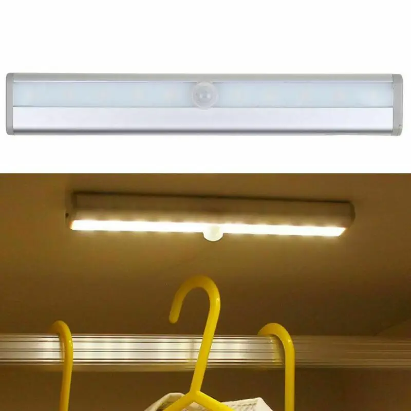 10 LED Senzor Gibanja Omaro Svetlobe Domače Brezžično Noč Pod Kabinet baterijsko Toplo-Bela Svetloba