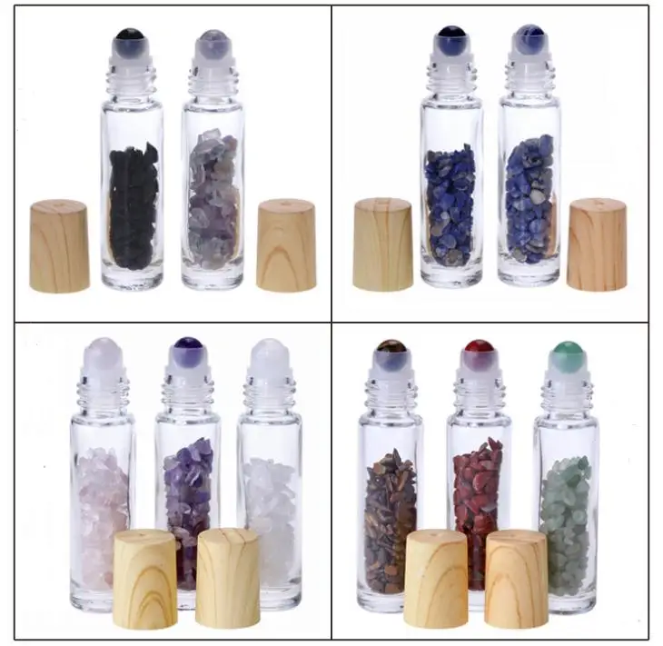 10 ml prozornega Stekla Roll na Parfum Steklenice z Zdrobljenega Naravnih Kristalov Kremena Kamen,Kristalno Roller Ball Lesa Zrn Skp SN1632