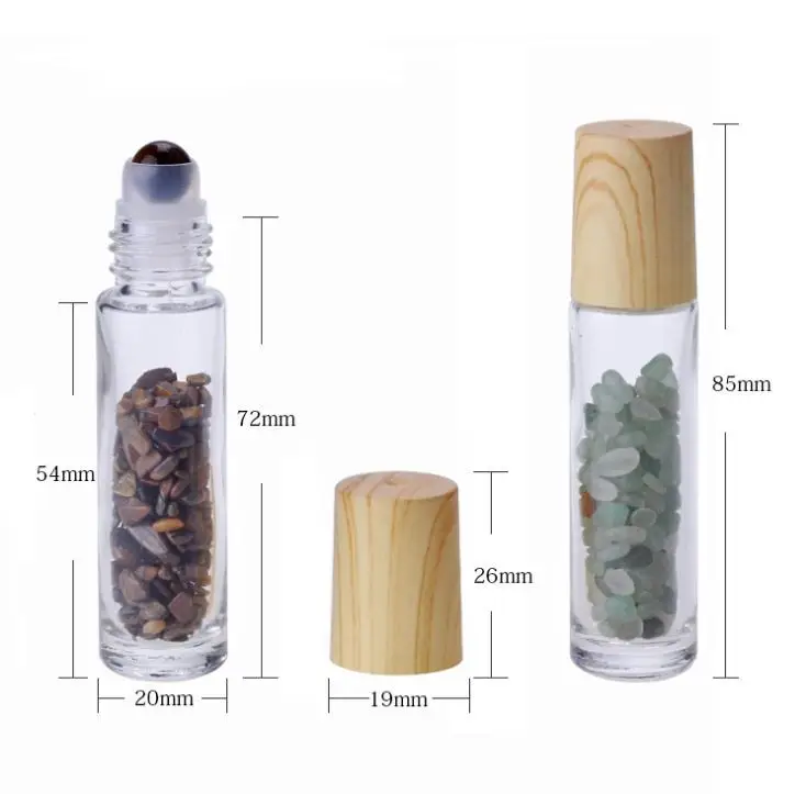 10 ml prozornega Stekla Roll na Parfum Steklenice z Zdrobljenega Naravnih Kristalov Kremena Kamen,Kristalno Roller Ball Lesa Zrn Skp SN1632