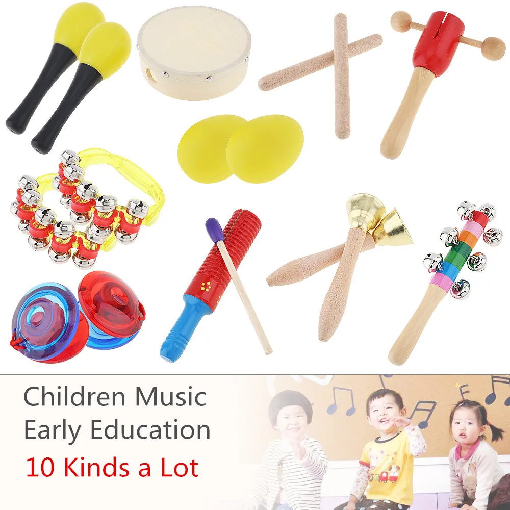 10 Vrste Pisane Glasbila Set 6 Inch Boben, Tolkala Igrače Mešana za Otroke Baby Zgodnje Izobraževanje Darila