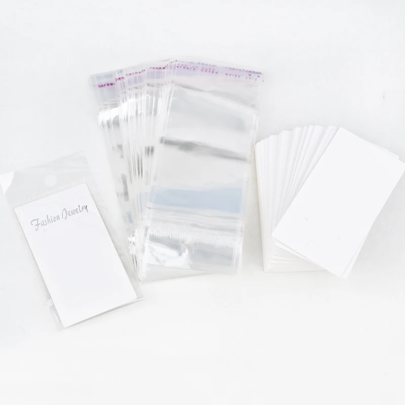 100 Določa Doreen Box Vroče Uhan Prikaz Kartice W/Samolepilno Vrečke Bela Plastika Papir Za Pakiranje Nakit Uhani Na Debelo
