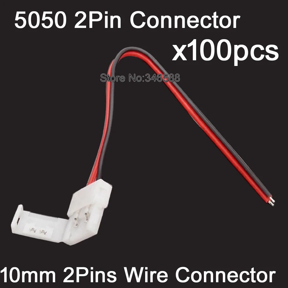100 KOZARCEV 10 mm 2Pin 2-Pin, 1-Način FPC PCB Solderless Priključek s 15 cm Žice Kabel za 5630 5050 Enotni Barvni LED Trakovi Luči