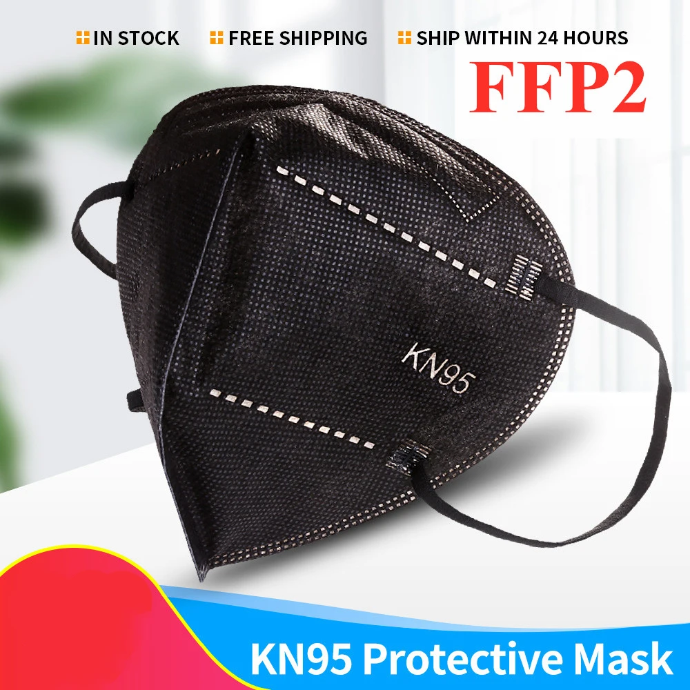 100 kozarcev FFP2 Usta Masko Kn95 Mascarillas Zaščitno Masko Dustproof Masko 5 Plasti Filtra Respirator Maske Črno Masko za enkratno uporabo