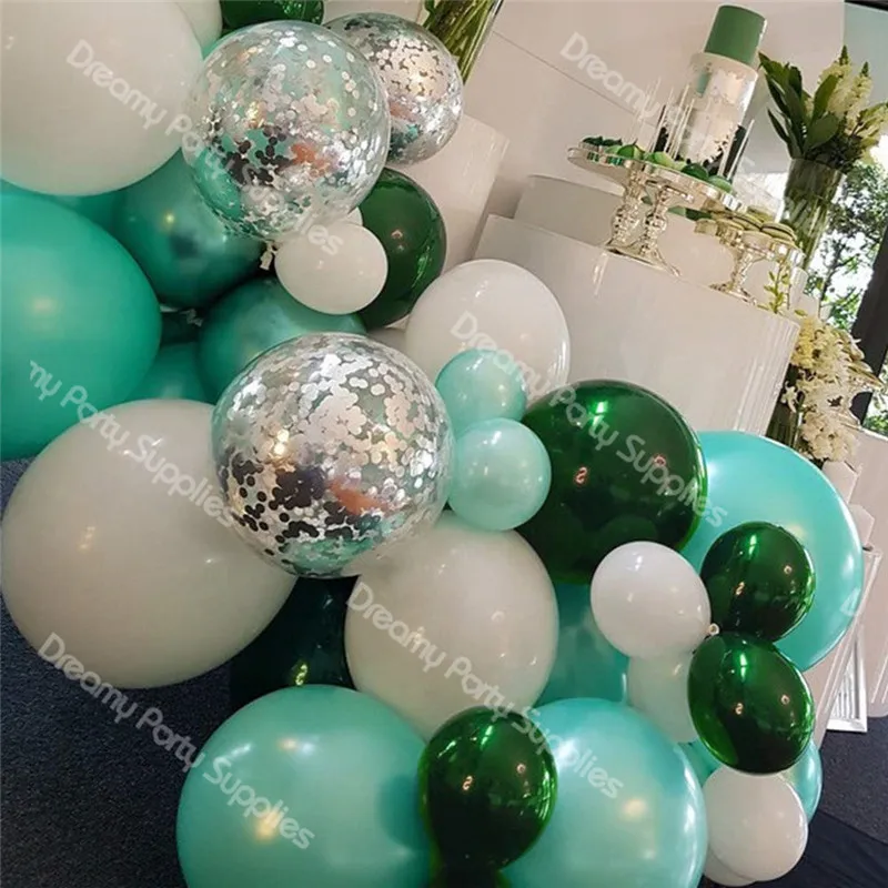 100 kozarcev Zeleno Baloni Arch Poroka Okraski Bele Tiffany Balon Garland Nevesta, Da Bo Obletnica Stranka Dekor Dobave