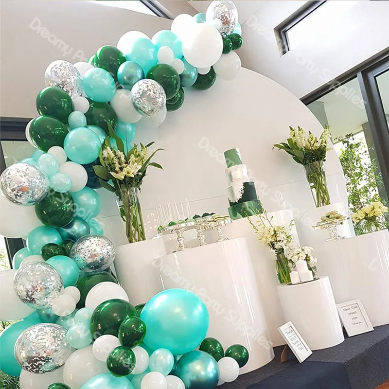 100 kozarcev Zeleno Baloni Arch Poroka Okraski Bele Tiffany Balon Garland Nevesta, Da Bo Obletnica Stranka Dekor Dobave