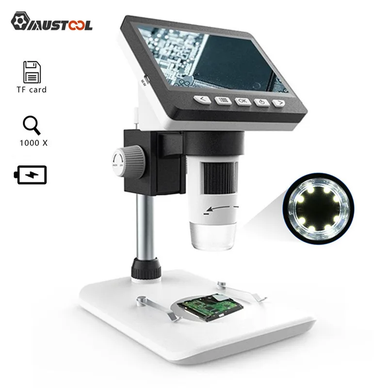 1000X 4.3 Cm HD 1080P Prenosni Namizni LCD Digitalni Mikroskop Podporo 10 Jezikih 8 Nastavljiva LED Nosilec za Snemanje Videa
