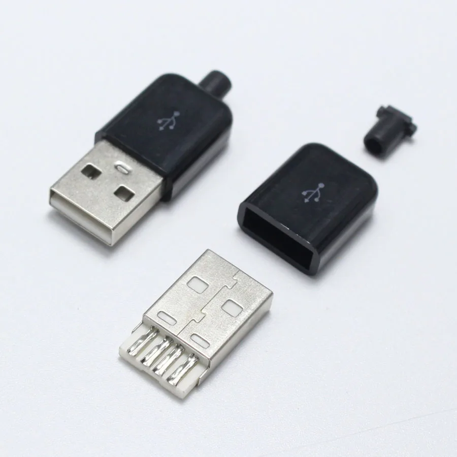 100sets Tip Moškega, USB 4 Pin Plug Vtičnice Priključek Z Belo Črn Plastični Pokrov Varjenje Vrsta 3 v 1 DIY Svečke za OD3.0 Kabel