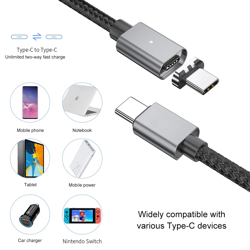 100W PD Magnetni USB Tip C do USB C Kabel, Polnilnik, USB-C Tip-C Kabel Univerzalni 5A Hitro Polnjenje Podatkov Žice za Samsung Note 10