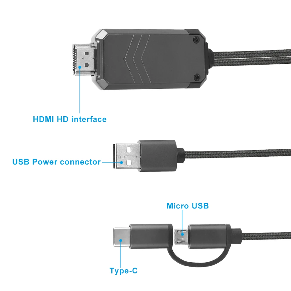 1080P 2-v-1 USB Tip C/Micro USB na HDMI Adapter HD HDTV Zrcaljenje Polnjenje linijski Digitalni AV Video Adapter