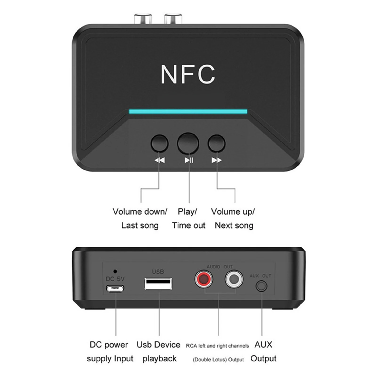10HZ-20KHZ Brezžični Adapter Avto Brezžično tehnologijo NFC Bluetooth 5.0 Sprejemnik AV AUX HiFi Stereo Audio (Stereo zvok Glasbe Adapter Bluetooth Sprejemnik