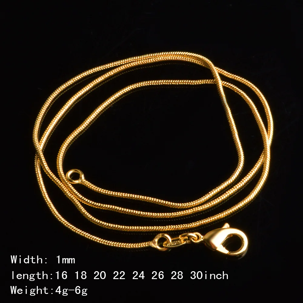 10pc/Veliko Moda 1MM Kača verige Ogrlica za ženske Zlata barva choker Ogrlice Za Nakit v Razsutem stanju v 16 18 20 22 24 26 28 30 cm