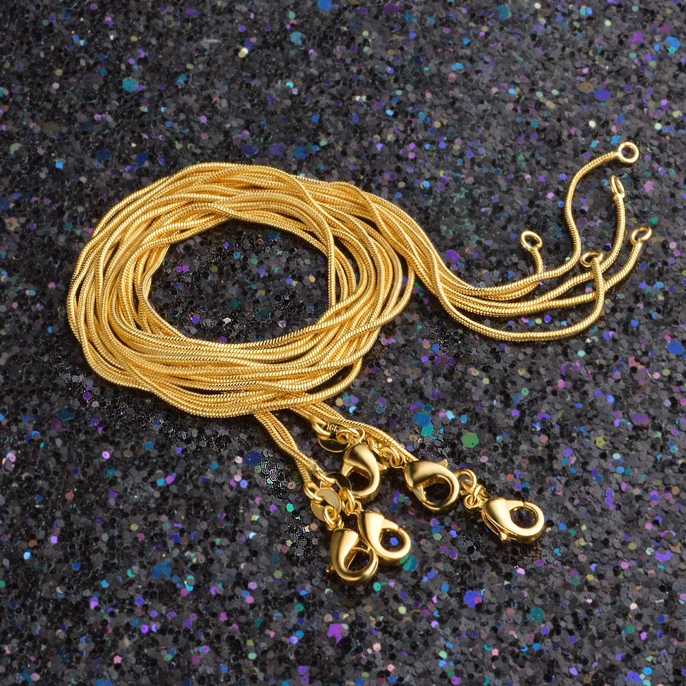 10pc/Veliko Moda 1MM Kača verige Ogrlica za ženske Zlata barva choker Ogrlice Za Nakit v Razsutem stanju v 16 18 20 22 24 26 28 30 cm