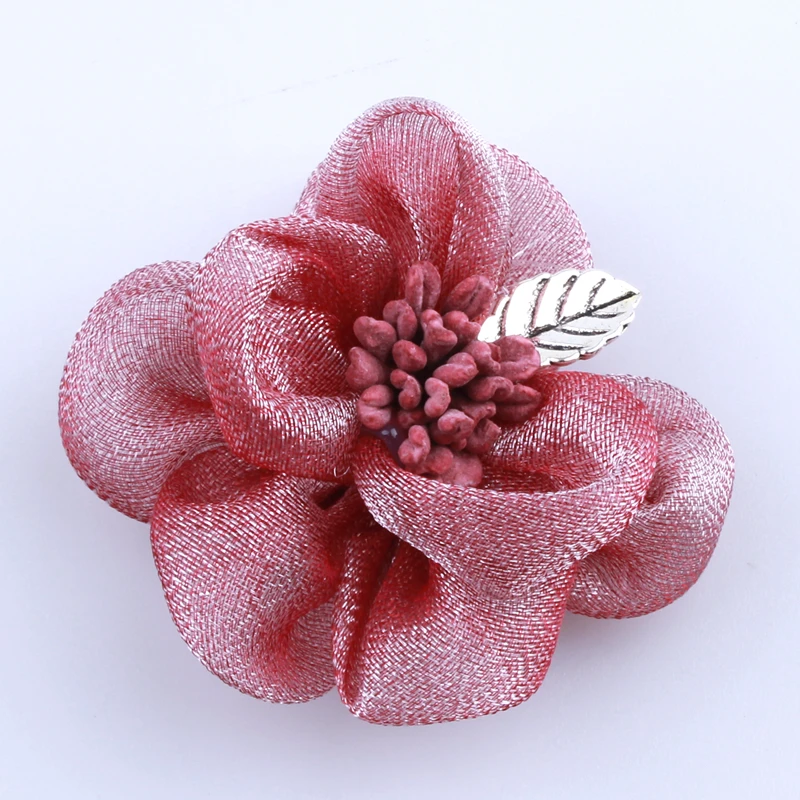 10PCS 4.5 CM Novi Elegantni Svilene Tkanine Cvetje Za Ženske Lase Sijoče Gaza Večplastna Cvet Z Stamen Za Glavo Pribor U Izberite