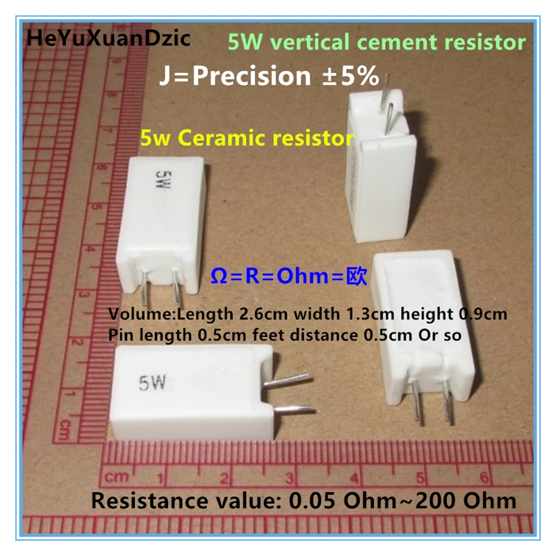 10Pcs 5W Navpično cementa odpornost 0.02 OHM~300K 5% 0.1 0.15 2R2J 7K5J 2.4 R 3.3 R R 4.7 5 68 39 82 10RJ 100K 150Ω Keramični upor