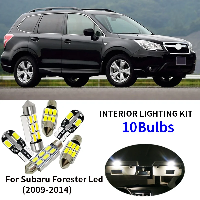 10pcs Avto Pribor Žarnice Notranjost Paket kompleti Za 2009-Subaru Gozdar Led Zemljevid Dome Trunk registrske Tablice Lučka