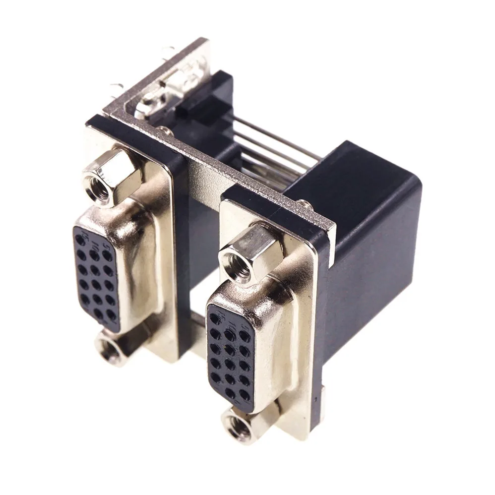 10pcs Dual Port D-Sub Priključek VGA Posodo Priključek 15 Pin Ženski Vtičnico 2 Vrata pravim Kotom Skozi Luknjo