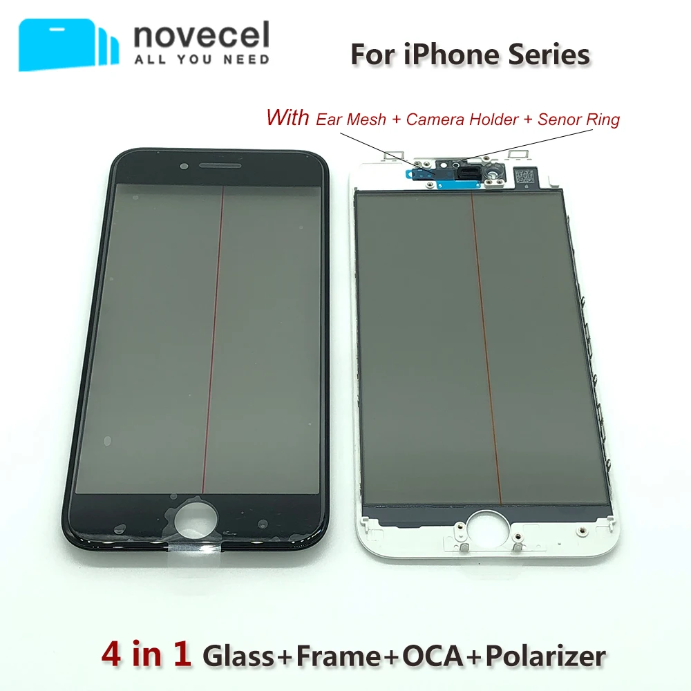 10pcs Hladno Pritisnite Sprednje Steklo z Okvirjem OCA Polarizer Uho Očesa Senzor Obroč za iPhone 6 G 6 6S 7 8 Plus Počeno Steklo Zamenjava