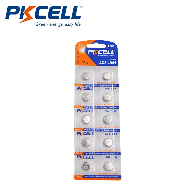 10pcs PKCELL AG3 LR41 Alkalne Gumb Celice, Baterije, 192 L736 392 SR736 V36A SR41W 1,5 V Elektronski termometer Baterije