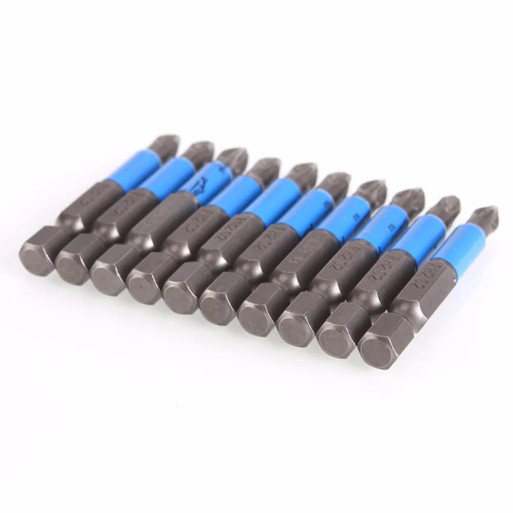 10PCS/Set Modra 50mm PH2 Anti Slip Električni Izvijač Bitov Eno Stran Magnetni Hex Kolenom Delovnih Orodij #232269