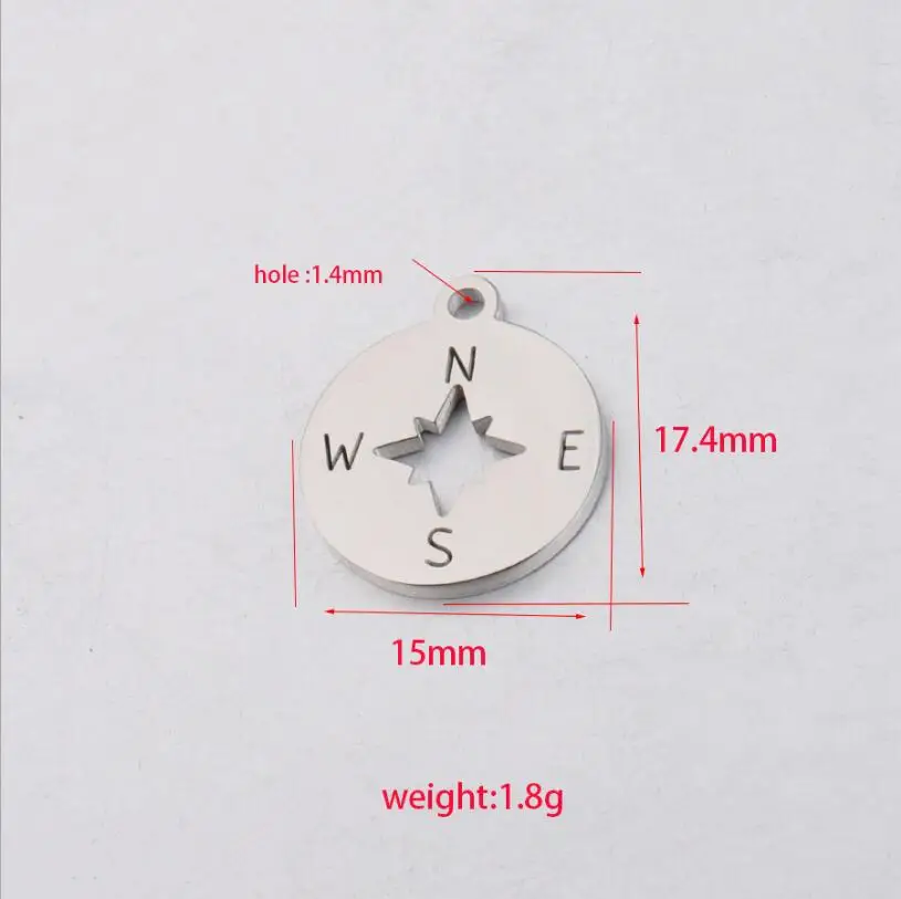 10pcs/Veliko Kompas, vrstico s sistemskimi ukazi iz Nerjavečega Jekla Ogledalo Polirani Za DIY Ogrlica, Zapestnica Nakit Iskanje Pribor 15*za 17,4 mm