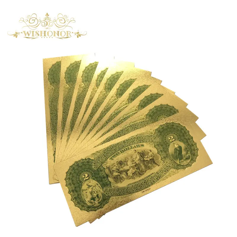 10Pcs/veliko Novih Proizvodov, Za Leto 1875 Barve Ameriki Bankovcev 2 Dolarjev Bankovci v 24k Gold papirnati Denar Za Zbiranje
