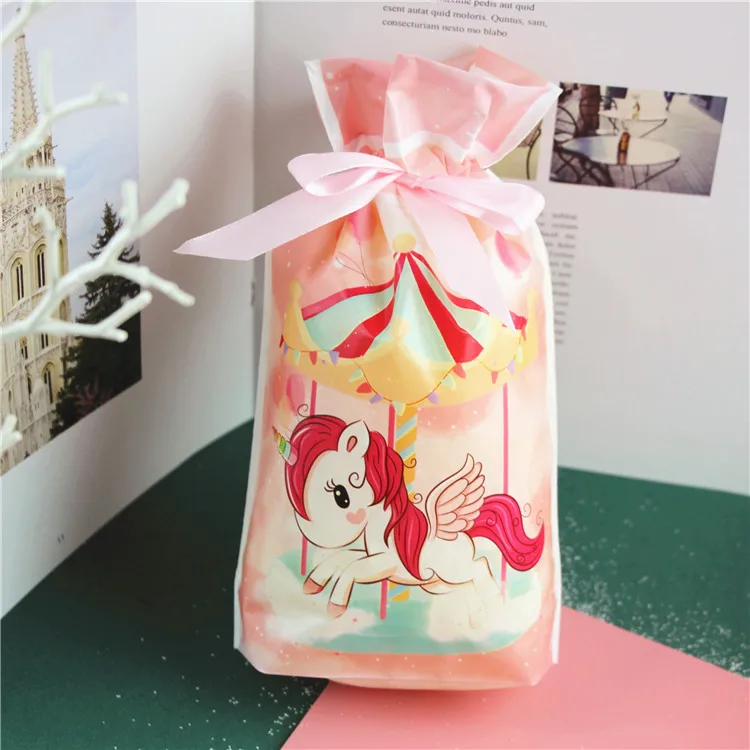 10pcs/veliko Roza Samorog plastične vrečke Darilni embalaži torbe Torba Vrvico Candy Bag 14.8x23.5 cm
