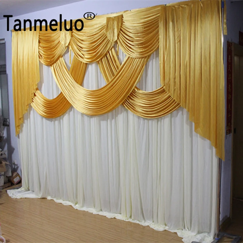 10x10ft Zlato in belo poročno ozadje plošče primeru stranka zavese zavesa ledu svile ozadju krpo fazi dekoracijo