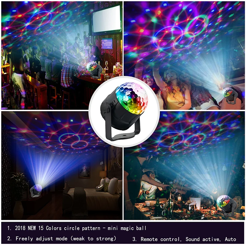 110V-240V Mini RGB LED Crystal Magic Ball Fazi Učinek Razsvetljave Svetilke Stranka Disco Klub DJ Svetloba, Laser Show 15 Barva Lumiere Žarek