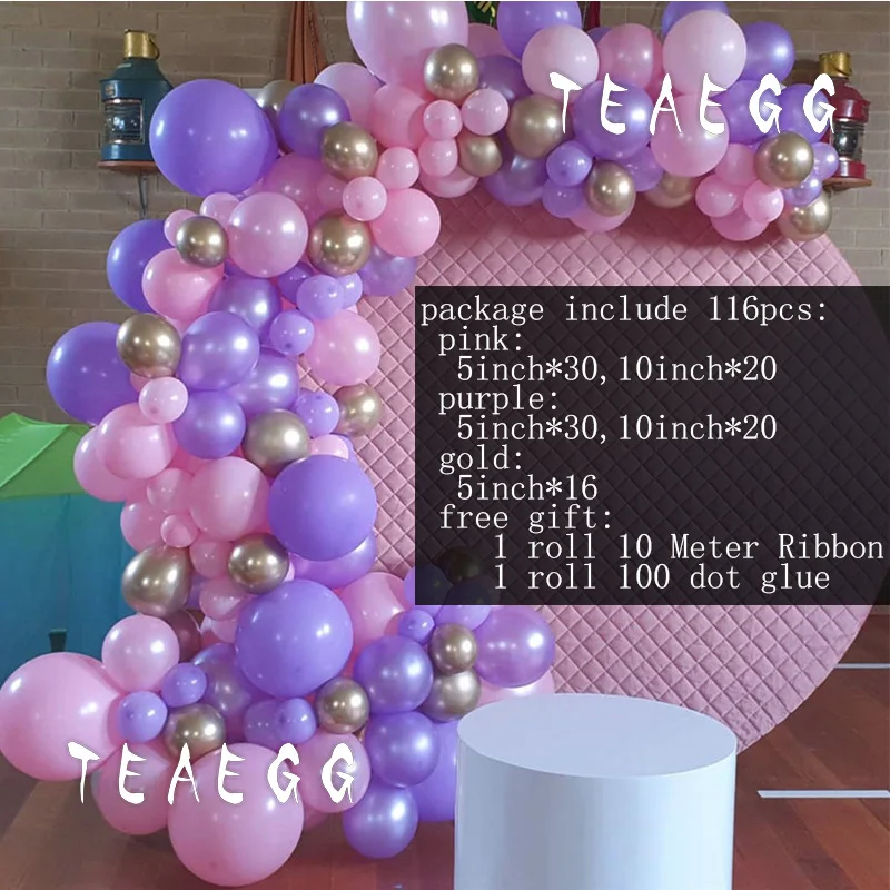 116Pcs Pastelno Roza, Vijolična Baloni Obletnico Poroke Stranka Rojstni dan Notranjo Dekoracijo Balon Garland Arch Komplet Baby Tuš