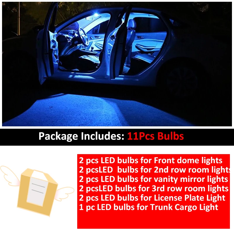 11Pcs Avto Bela barva Notranjosti LED Žarnice Paket Komplet Za KIA Borrego 2008 Zemljevid Dome Prtljažnik, Svetilke Iceblue