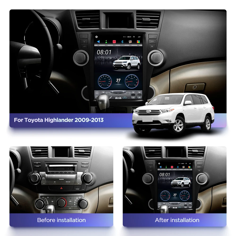 12.1 palca 4G Lte Navpično zaslon android 9.1 večpredstavnostna video radio predvajalnik za Toyota Highlander 2009-2013 navigacija stereo