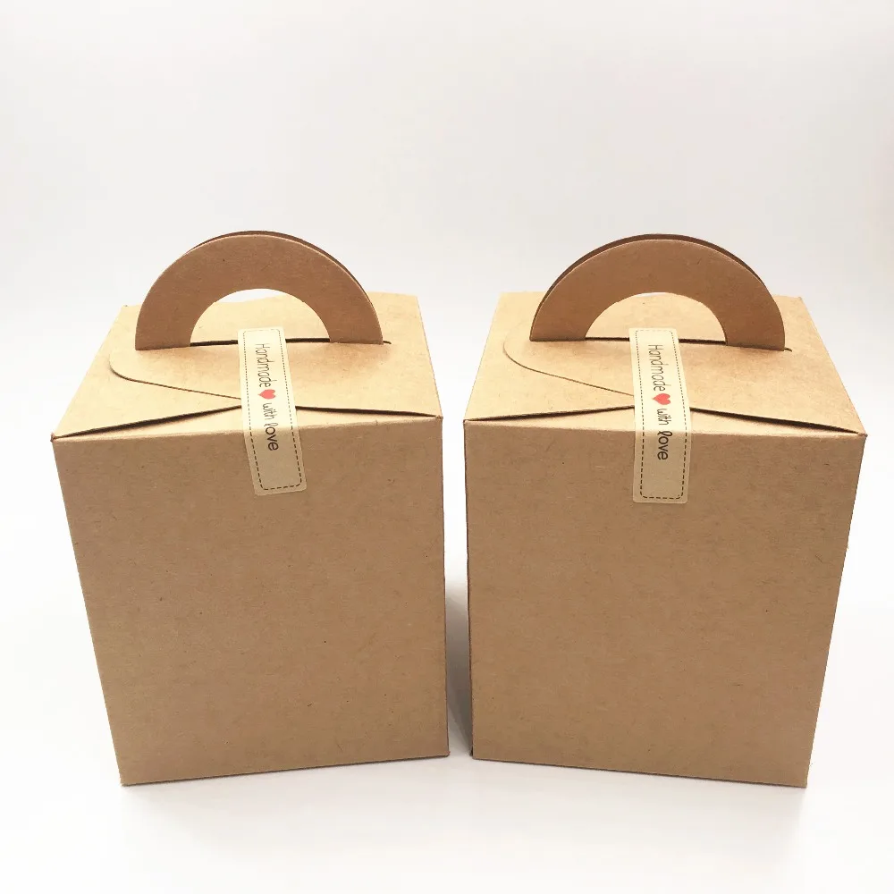 12 kos 9.5*9.5*11 cm kraft papir, kraft papir DIY torta/sladkarije/piškotek embalaža box karton prenosni darilo paepr polje z ročajem