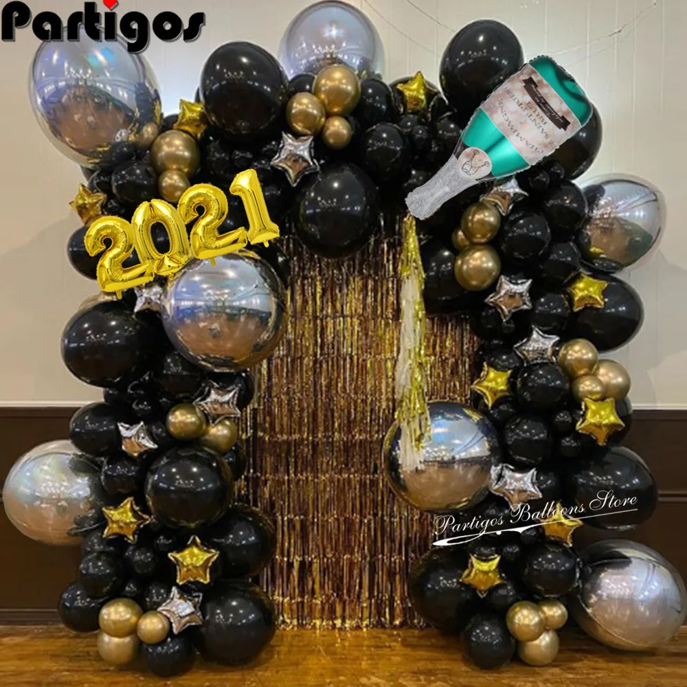 122pcs 2021 Srečno Novo Leto Baloni Garland Črnega Zlata iz Lateksa Zračne Globos Vesel Božični Večer Okraski Za Dom Stranka Dobave