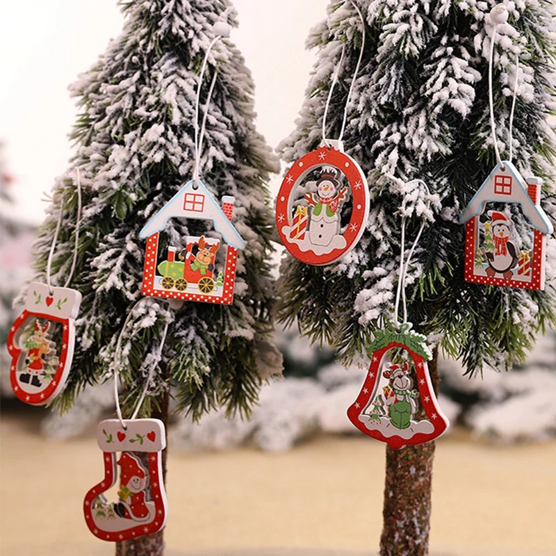 12pcs 5 cm Lesene Božični Okraski Božič Visi Drevo Obeski Chirstmas Okraski za Dom Noel 2020 Novo Leto Darilo Otroci Igrače