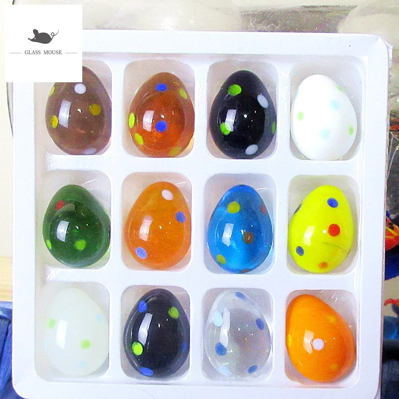 12pcs Dekorativne Figurice Miniaturni murano stekla jajce okraski doma Namizni Velikonočni dekor ročno izdelanih steklenih Frnikole Pisane jajca