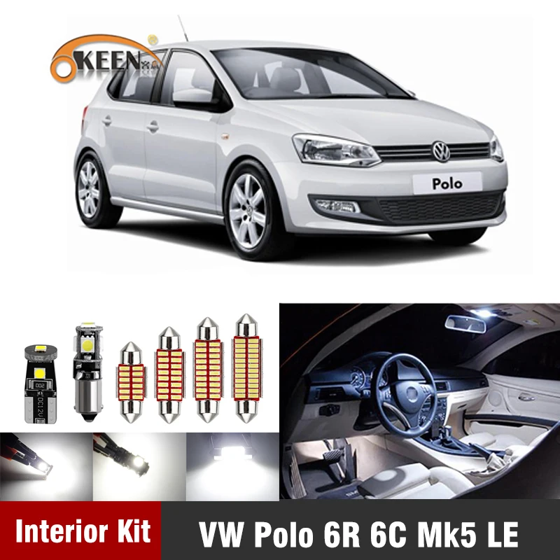 12pcs Led Žarnice Za Volkswagen VW Polo 6R 6C Mk5 2009-2018 Led Notranja Luč Kit Zemljevid Dome Trunk Ploščo Svetlobe Avto Dodatki