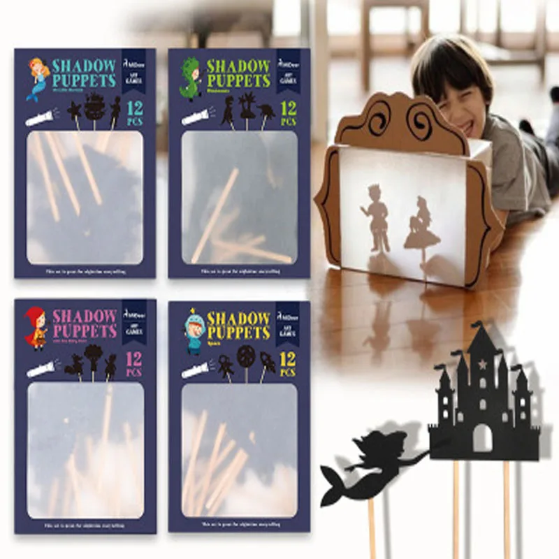 12pcs Otroci Pravljica, Zgodba Shadow Puppets Domišljijo Izobraževalne Igrače za Otroke Zanimive Projekcije Art Igre Darilni Set