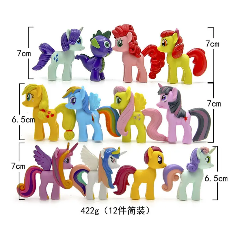 12pcs/set Somrak Iskrico+Rainbow Dash+Srčkan Malo HorseToys poni konj model igrača Za Otroke Božično Darilo