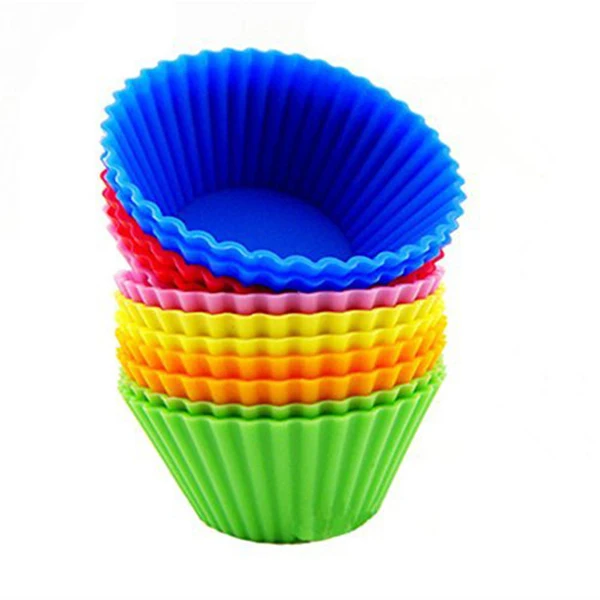 12pcs Silikonski Pekač Cups / Cupcake Obloge Živahno Plesni Muffin v Shranjevanje Posode (Naključno barvo）)