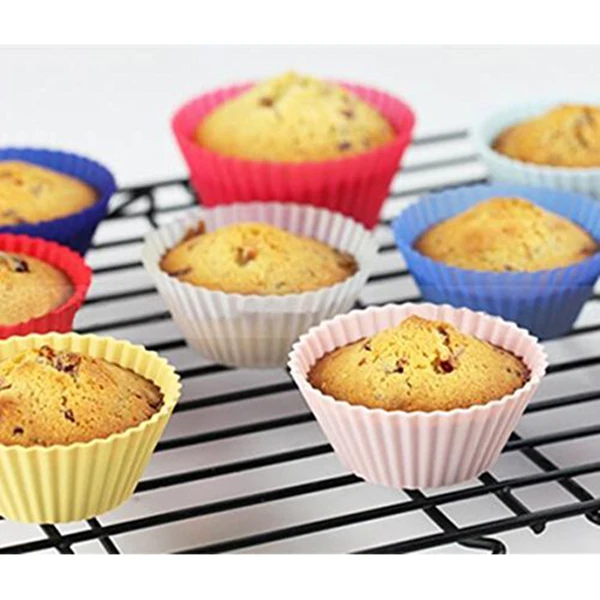 12pcs Silikonski Pekač Cups / Cupcake Obloge Živahno Plesni Muffin v Shranjevanje Posode (Naključno barvo）)