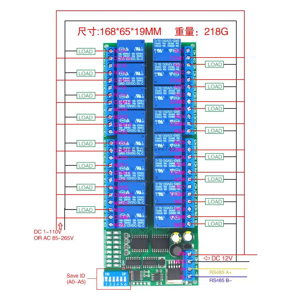 12V 16 Kanala RS485 Rele Modbus RTU protokol Serijska daljinskim upravljalnikom preklopite PLC nadzorni odbor