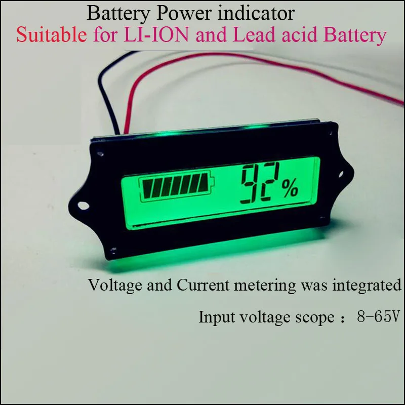 12V 24V,36V ,48V li-ionska baterija ali VRLA baterijo, indikator napajanja, ki je primerna za 1s do 15S Litijeve baterije napetost in tok, ki meter
