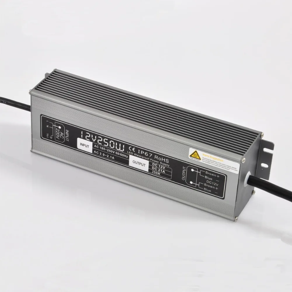 12V/250W nepremočljiva switch mode Power Supply;ocenjeni IP67;AC170-240V/AC90-130V vhod;DC12V izhod