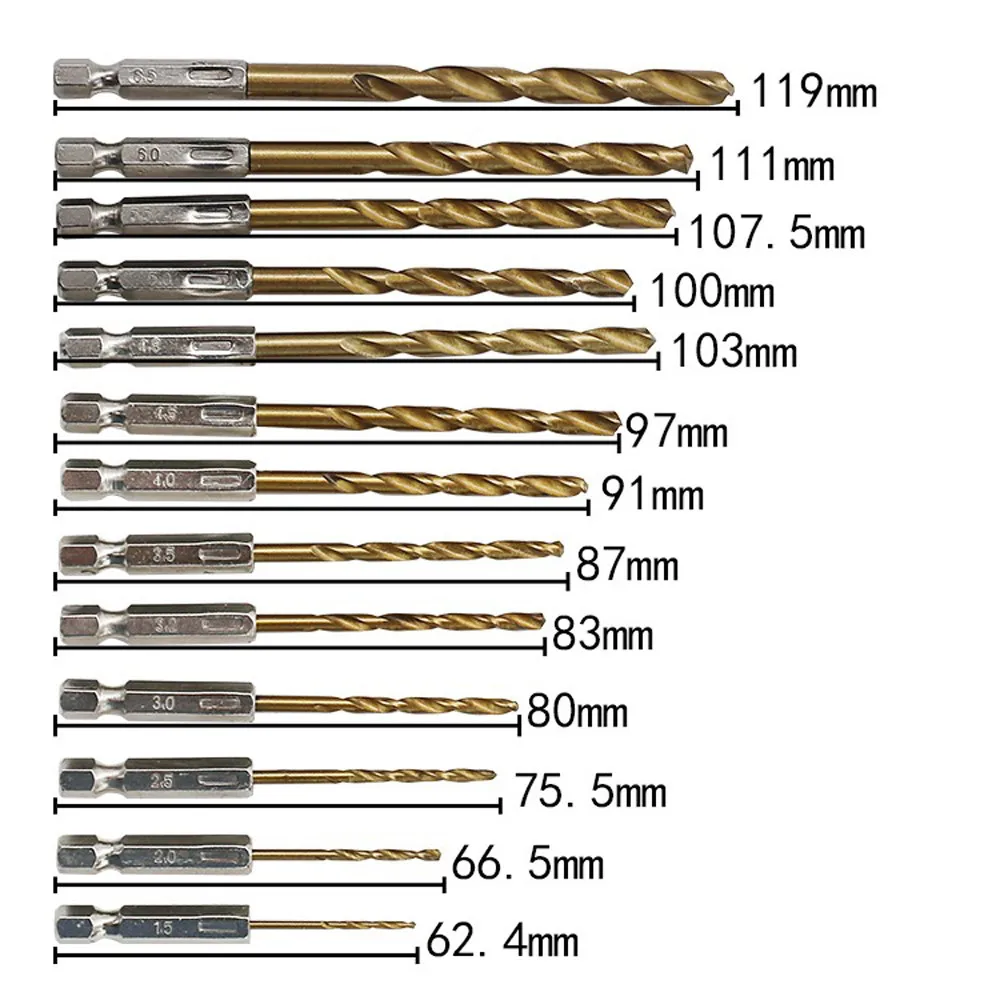 13pcs/komplet Hss hitroreznega Jekla Titanium obložene Drill Bit Set 1/4 Hex Kolenom 1.5-6,5 mm Izvijač Sukanci Drill Bit #YJ