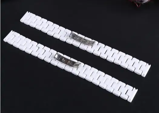 14 mm 16 mm 18 mm Bele Keramične Watchband Watchstrap Manšeta Zapestnica iz Nerjavečega Jekla Sponke za Ženske, Moške