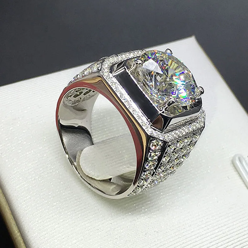 14K Belo Zlato Diamantni Prstan za Moške 3 karati Diamond bague Gemstone anillos Bague srebro 925, nakit, dragulji, femme diamant obroči