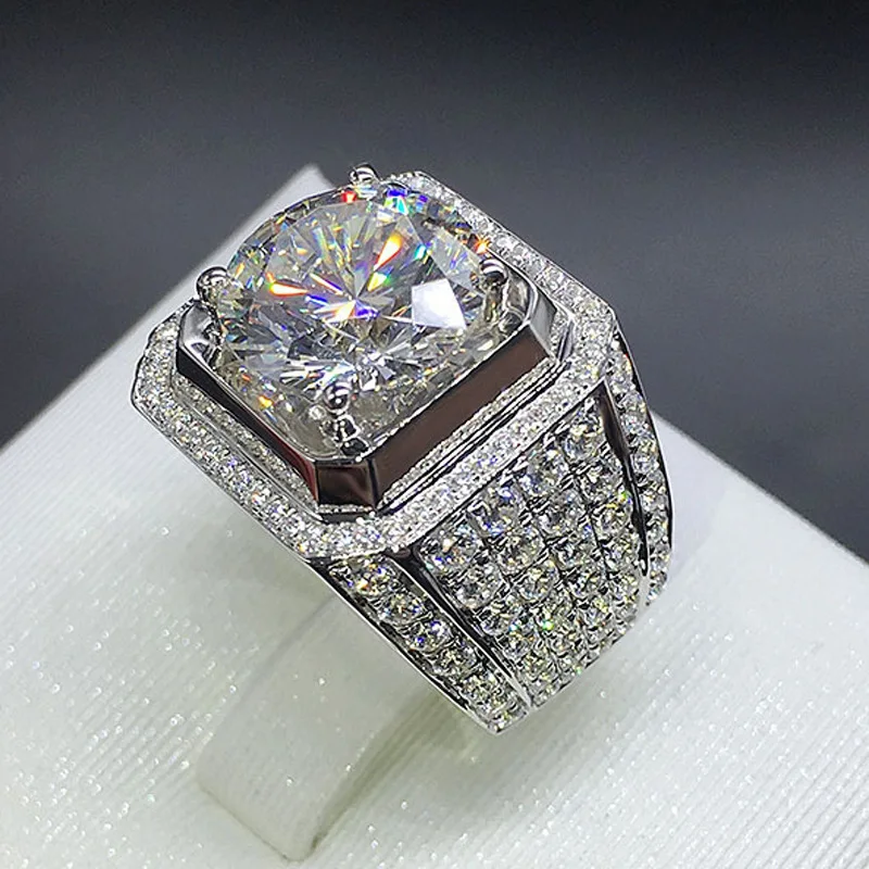 14K Belo Zlato Diamantni Prstan za Moške 3 karati Diamond bague Gemstone anillos Bague srebro 925, nakit, dragulji, femme diamant obroči